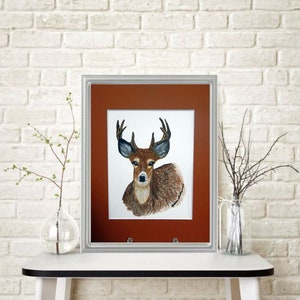Buck Deer Original Watercolor Painting Watercolor Paper Mounted and Matted Fall Home Decor Wall Art