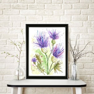 Original Abstract SCOTTISH THISTLE Watercolor Painting Wall Art