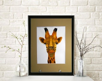 George the Gregarious Giraffe an Original Watercolor Painting Watercolor Paper Mounted and Matted Nursery Home Decor Wall Art