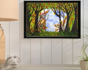 INTO The FALL WOODS Landscape Watercolor Painting Home Nursery Decor Wall Art