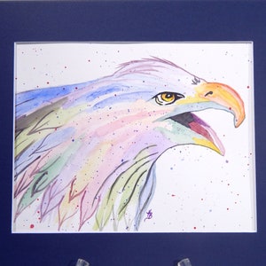 Regal Eagle Bird in Pastel Original Watercolor Painting Mounted and Matted Home Nursery Decor Wildlife Wall Art