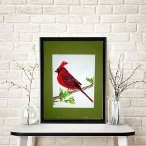 Red Cardinal Bird an Original Watercolor Painting Watercolor Paper Mounted and Matted Nursery Home Decor Wall Art