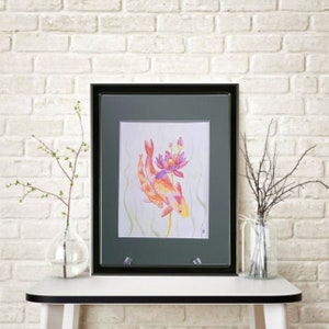 Pair of Koi Fish Original Watercolor Painting Mounted and Matted Home Nursery Decor Wildlife Wall Art