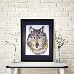 Watercolor Painting TIMBER WOLF Mounted/Matted Modern Art Nursery Office Wall Art