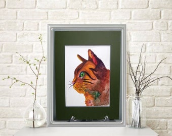 Original Tabby Kitten Watercolor Painting, Matted Wall Art