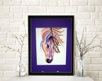 Modern Horse an Original Watercolor Painting Watercolor Paper Mounted and Matted Wedding Home Decor Wall Art