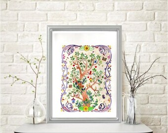 FANTASY GARDEN Watercolor Painting: Signed Art