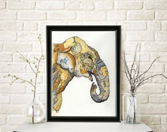 REGAL AFRICAN ELEPHANT Watercolor Painting Modern Art/Nursery/Office/Home Decor/ Wall Art