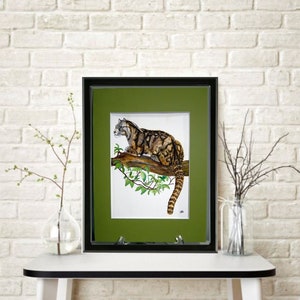 Clouded Leopard Original Watercolor Painting Mounted and Matted Home Nursery Decor Wall Art