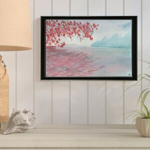 Cherry Tree Over Lake ORIGINAL Watercolor Painting Home Nursery Decor Wall Art