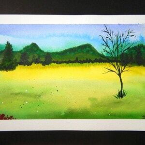 Watercolor Painting Lonely Tree Plains Landscape Modern Art/Nursery/Office/Home Decor Wall Art
