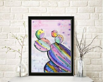 PRICKLY PEAR CACTUS Watercolor Painting Modern Art/Nursery/Office/Home Decor/ Wall Art