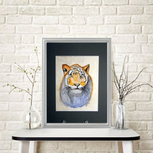 Contemporary Bengal Tiger in Original Watercolor Painting Watercolor Paper Mounted and Matted Nursery Home Decor Wall Art