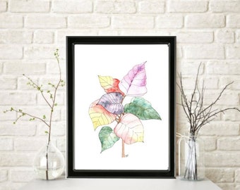HOT & COLD LEAVES Botanical Watercolor Painting Wall Art