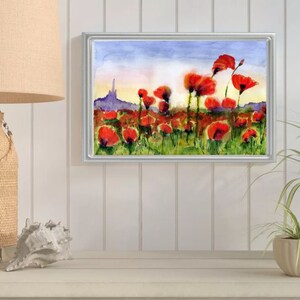 Field Of Poppy Flowers ORIGINAL Watercolor Painting Home Nursery Decor Wall Art