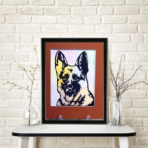 Pet German Shepherd Dog Silhouette Original Watercolor Painting Mounted and Matted Home Nursery Decor Wall Art