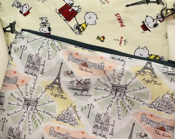 Paris City Map Cartoon Zipper Pouch -Stationery zipper bag- Phone pouch wristlet-Cosmetic Travel zipper pouch-Cartoon Phone case carry bag