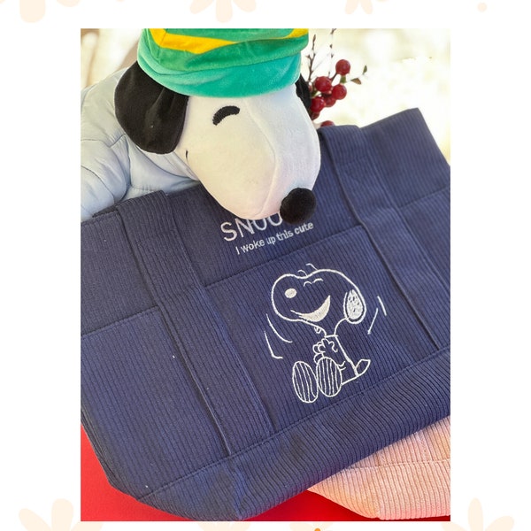 Canvas Snoopy Corduroy Pouch bag- book stationary phone bag -travel stationary bag- School work office organizer shoulder bag