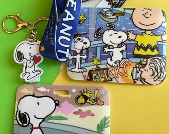 Snoopy cartoon design ID card holder-Keychain Lanyard badges holder-luggage tag- keychain Zip pull Reel badge craft lanyard