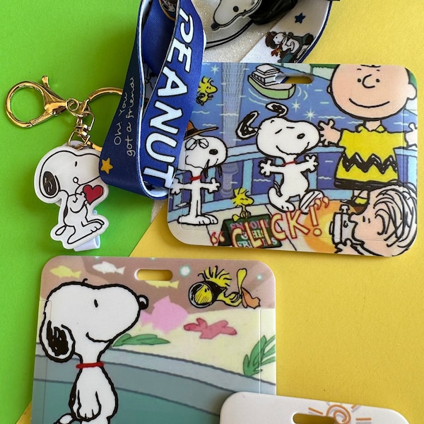 Snoopy cartoon design ID card holder-Keychain Lanyard badges holder-luggage tag- keychain Zip pull Reel badge craft lanyard