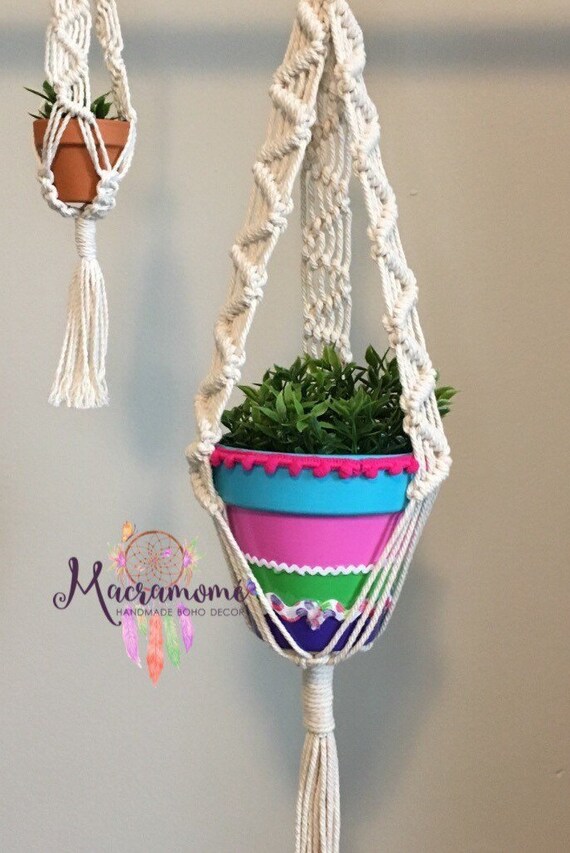 Mini Macrame Plant Hanger Interior Car Accessories Cute Car Accessory Mirror Charm For Girls Teacher Appreciaton Gift Rear View