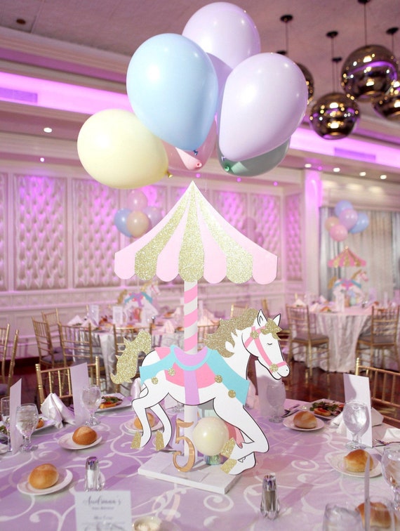 New Carousel Horse And Tent Centerpiece Props Pastel Carousel