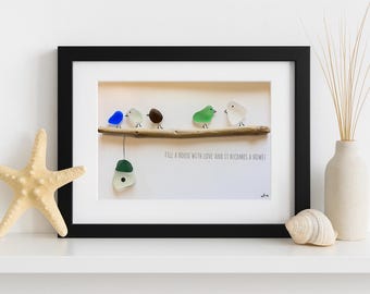 Sea Glass Art – Framed Sea Glass Art – Handmade Beach House Decor