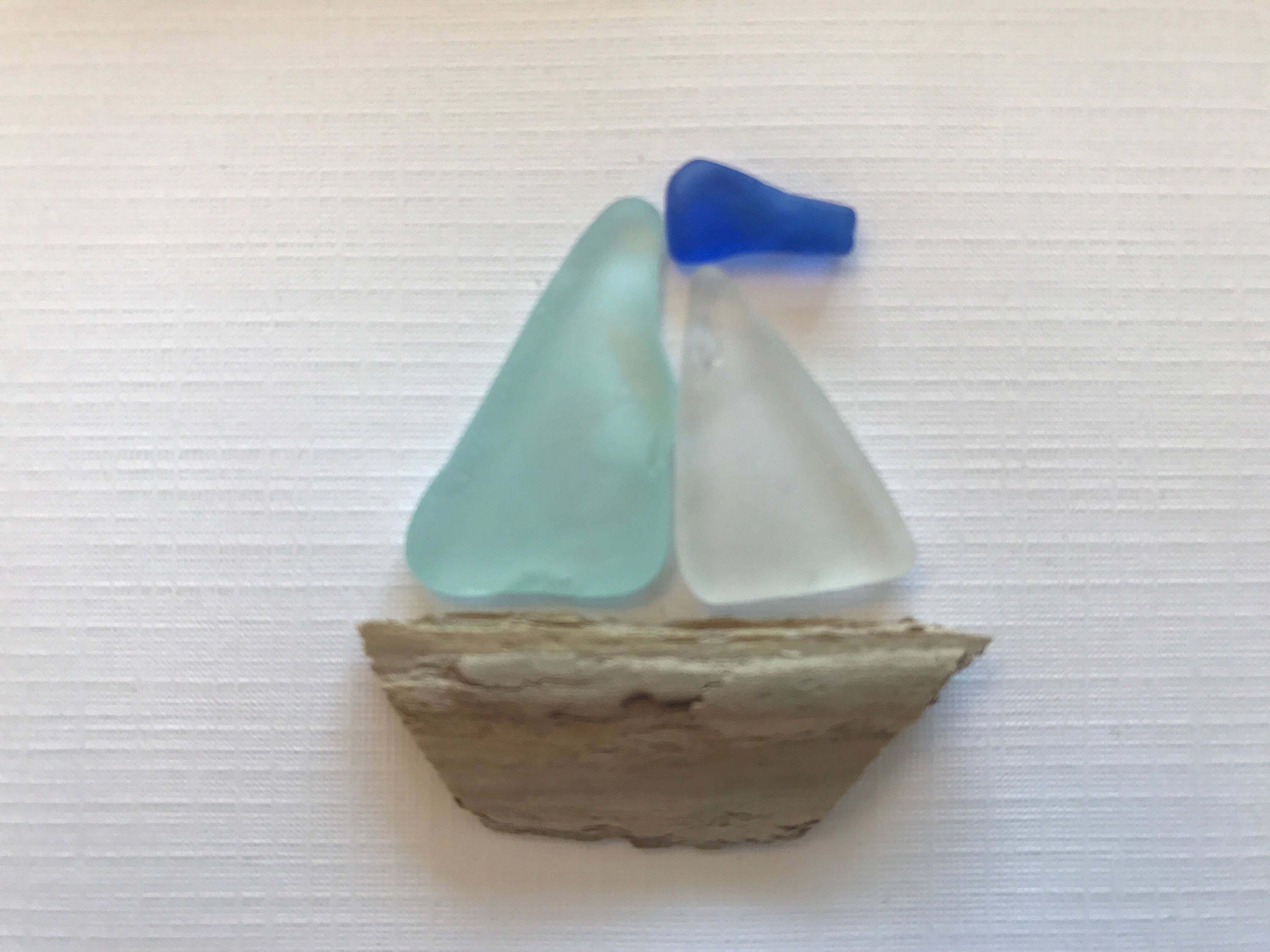 Sea Glass Sailboat Unframed 5 by 7 Sea Glass Art Picture / Etsy