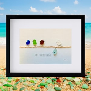 Framed Sea Glass Art – Handmade Driftwood & Sea Glass Picture, Custom Coastal Wall Decor, Personalized Gift, Nova Scotia Beach Glass Art