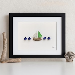 Framed Sea Glass Art – Handmade Driftwood & Sea Glass Picture, Custom Coastal Wall Decor, Personalized Gift, Nova Scotia Beach Glass Art