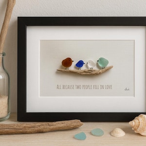 Framed Sea Glass Art – Handmade Driftwood & Sea Glass Picture, Custom Coastal Wall Decor, Personalized Gift, Nova Scotia Beach Glass Art