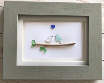 FRAMED Sea Glass Art Picture. Customize and personalize to create a unique one of a kind gift for any occasion such as wedding, baby, etc