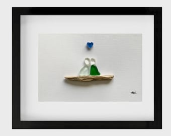 Sea Glass Art – Framed Sea Glass Art – Handmade Beach House Decor