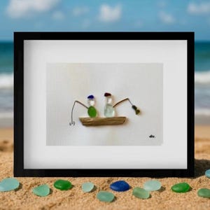 Framed Sea Glass Art – Handmade Driftwood & Sea Glass Picture, Custom Coastal Wall Decor, Personalized Gift, Nova Scotia Beach Glass Art
