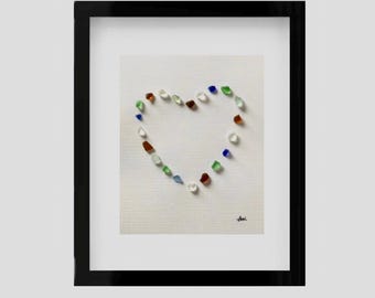 Sea Glass Art – Framed Sea Glass Art – Handmade Beach House Decor