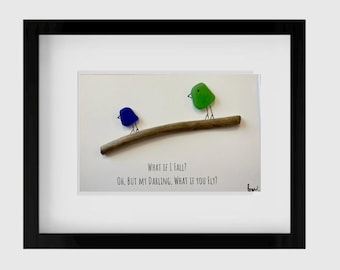 Sea Glass Art – Framed Sea Glass Art – Handmade Beach House Decor
