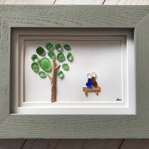 FRAMED Sea Glass Art Picture. Customize and personalize to create a unique one of a kind gift for any occasion such as wedding, baby, etc