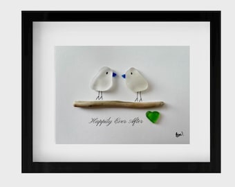 Sea Glass Art – Framed Sea Glass Art – Handmade Beach House Decor