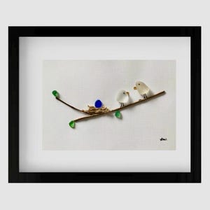 Sea Glass Art – Framed Sea Glass Art – Handmade Beach House Decor
