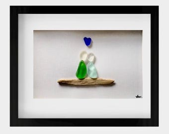 Sea Glass Art – Framed Sea Glass Art – Handmade Beach House Decor