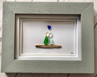 FRAMED Sea Glass Art Picture. Customize and personalize to create a unique one of a kind gift for any occasion such as wedding, baby, etc