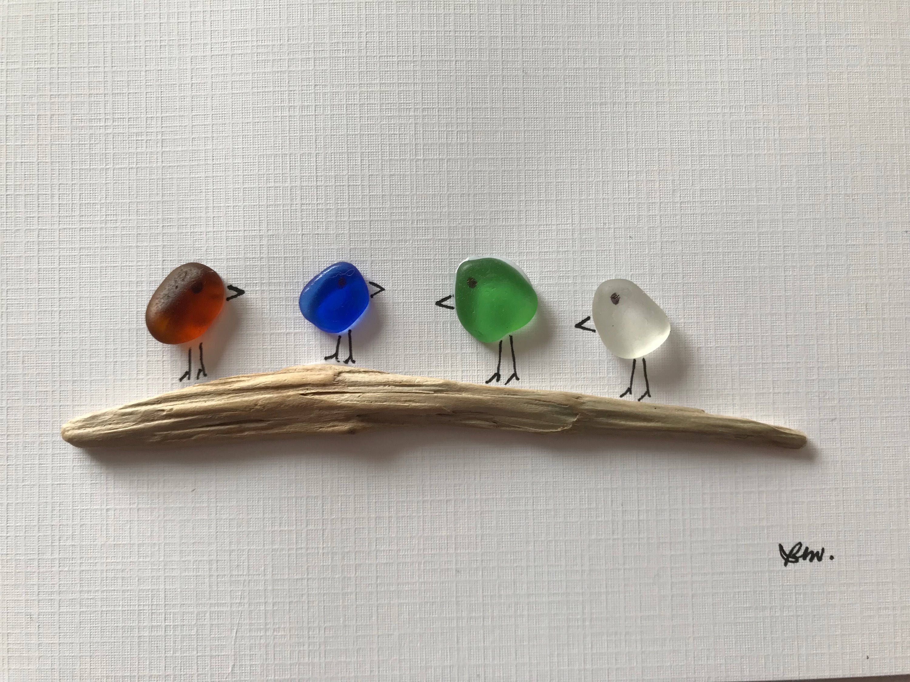 Sea Glass Birds Unframed 5 by 7 Sea Glass Art Picture / Etsy