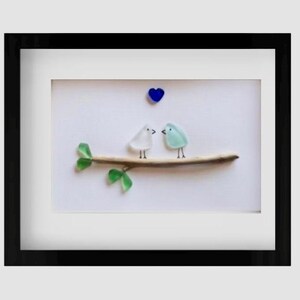 Sea Glass Art – Framed Sea Glass Art – Handmade Beach House Decor