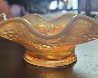 LAST CALL** Holly Berry Carnival Glass Candy Dish Marigold