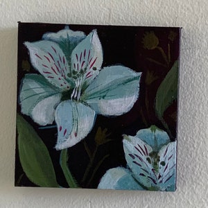 Lillies MIniature Painting on Wood 3.5 ins