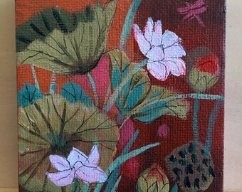 Mini Canvas Floral Painting Original Acrylic hand painted.