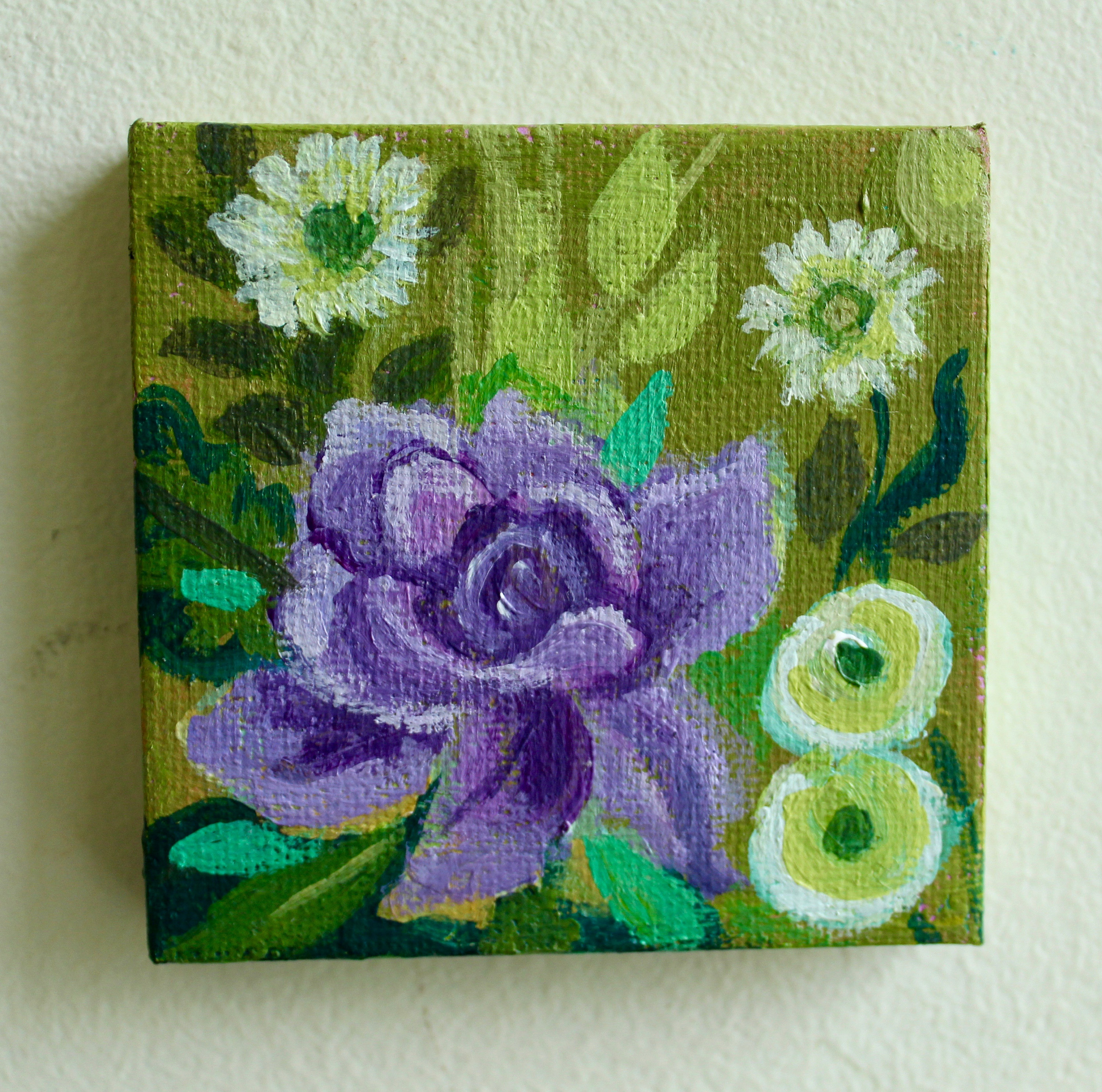 Original Miniature Acrylic Floral Painting