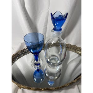 Bormioli Rocco Blue Tulip Decanter & Wine Glass Set, Italian Glassware