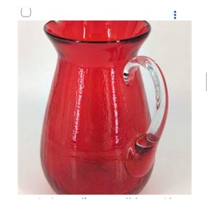 Vintage Ruby Red Crackle Glass Pitcher with Clear Handle