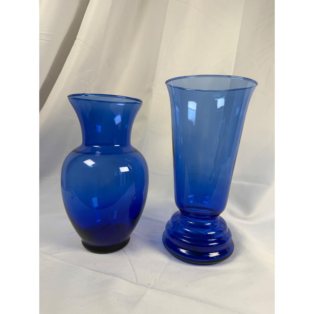 Vintage Cobalt Blue Glass Vase Set | Mid Century Modern Decor - Etsy